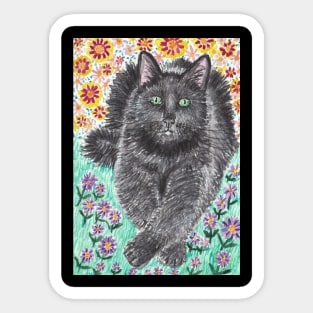 Black cat in the flowers Sticker